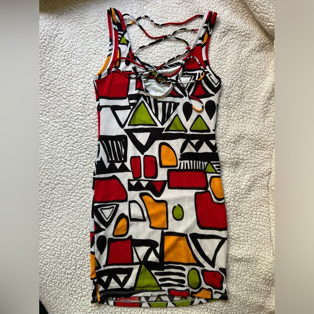 Multicolored Geometric Print Mini Dress. Size Small.